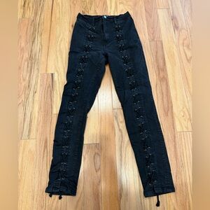 Fashion Nova Black Lace-Up Skinny Jeans